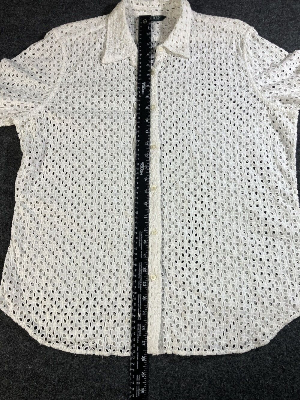 Lauren Ralph Lauren White Cotton Eyelet Lace Button Down Blouse Shirt Sz L - Picture 5 of 6